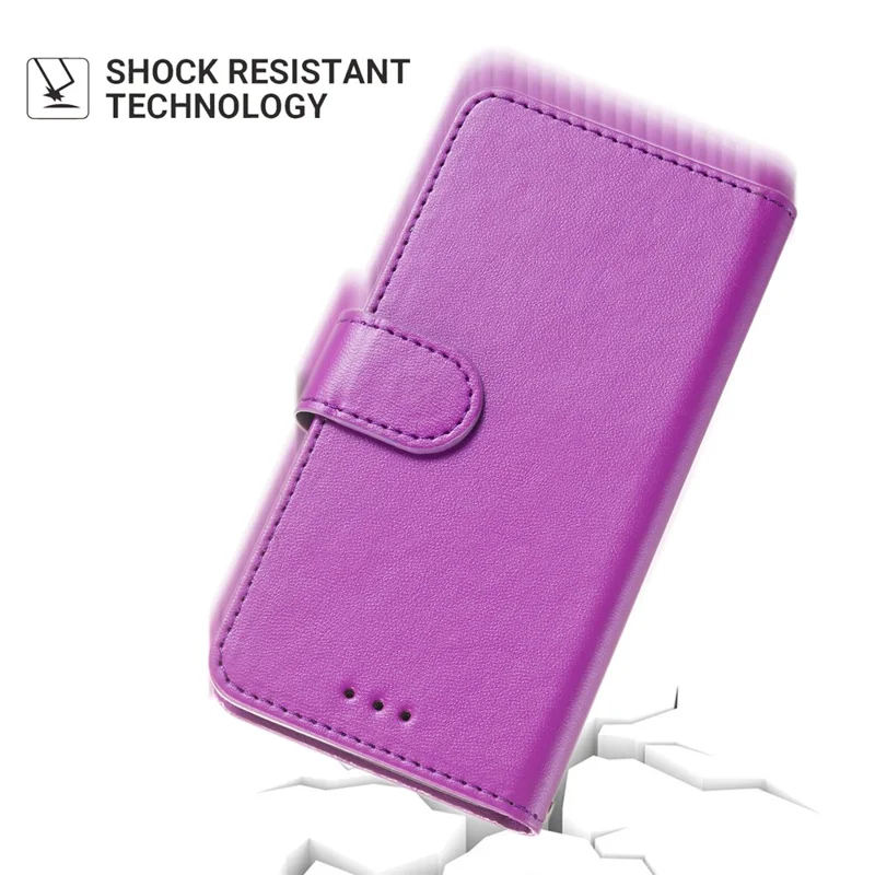 For iPhone 16 Case PU Leather Magnetic Clasp Stand Folio Phone Cover - Purple