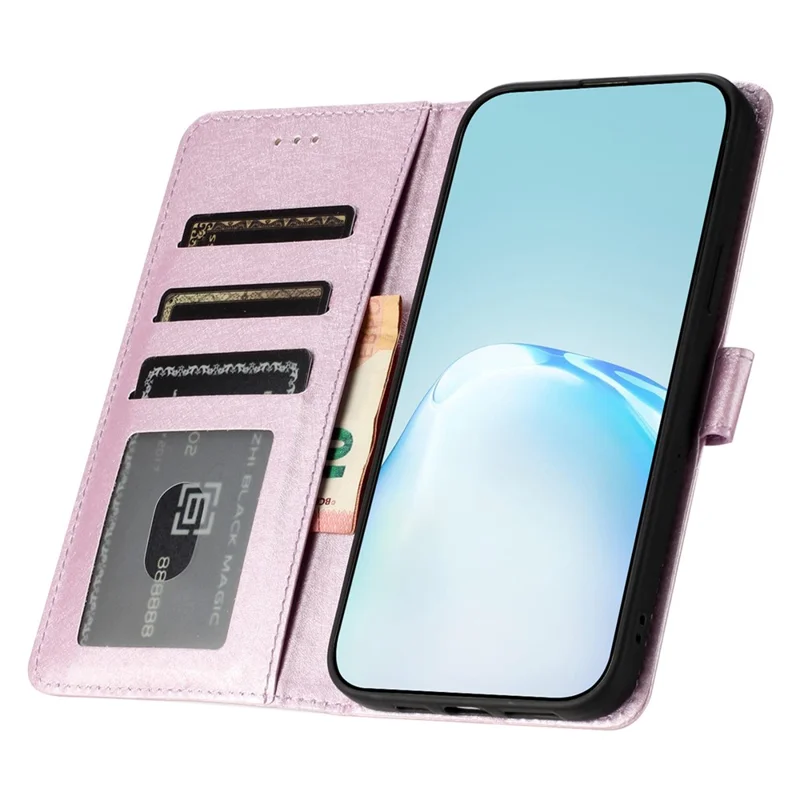 For iPhone 16 Pro Max Wallet Case Silk Texture Leather Phone Cover - Light Purple
