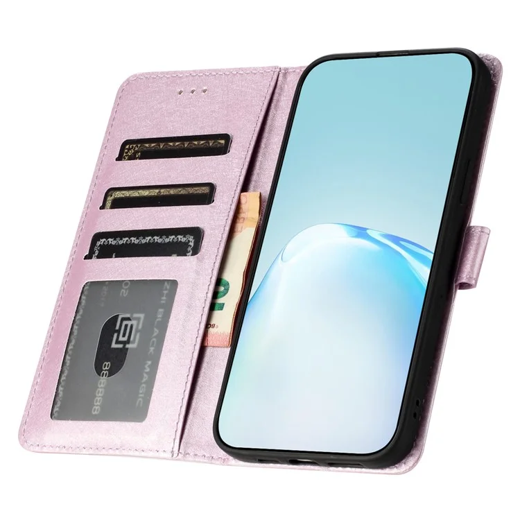 Per iPhone 16 Pro Case Silk Texture Leather Wallet Phone Cover Magnetic Clasp Protective - Light Purple