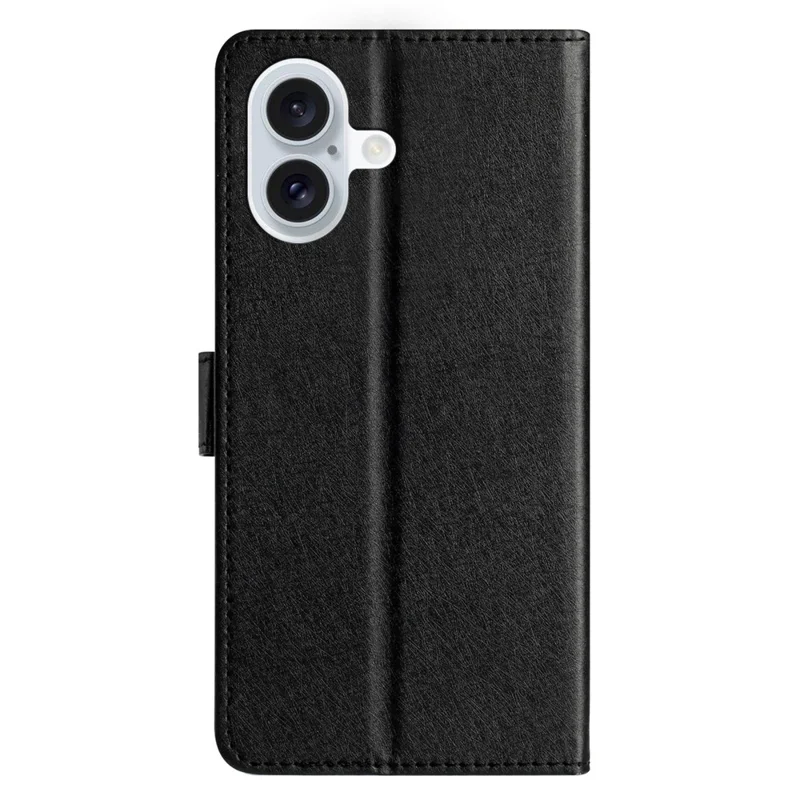For iPhone 16 Case Silk Texture Leather Phone Cover Wallet with Credit Card Holder - Black