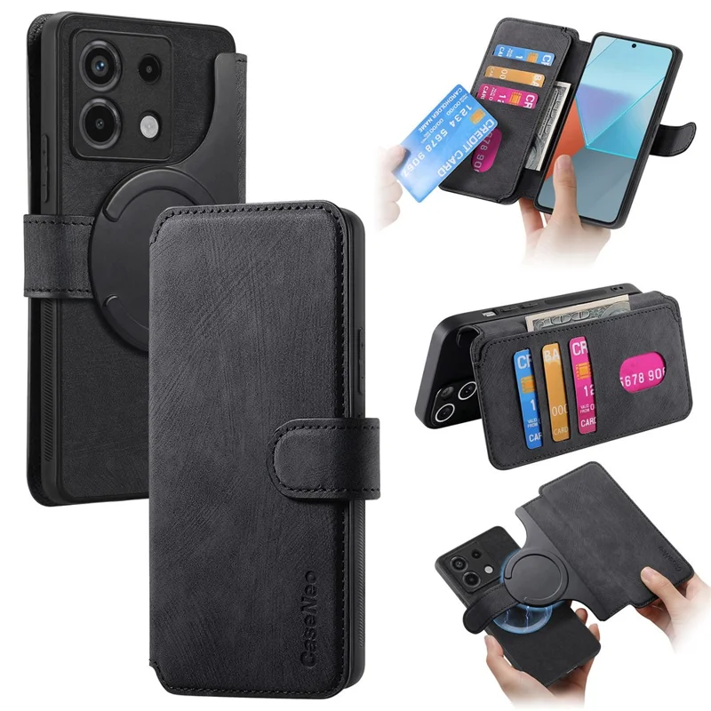 For Xiaomi Redmi Note 13 Pro 5G / Poco X6 5G Magnetic Case CASENEO Detachable Leather Phone Wallet Cover - Black