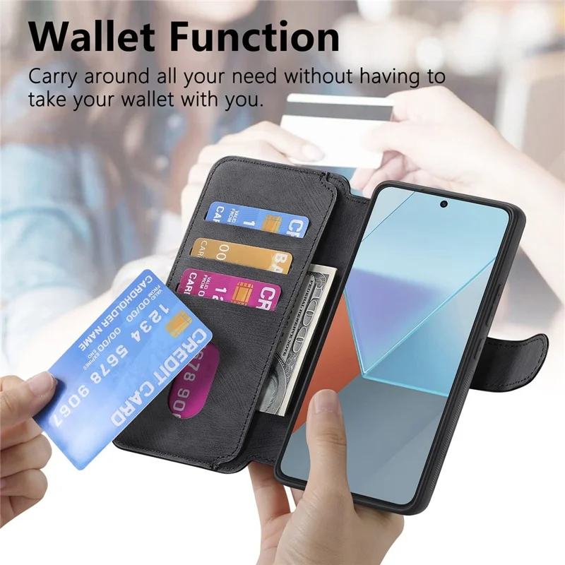 For Xiaomi Redmi Note 13 Pro 5G / Poco X6 5G Magnetic Case CASENEO Detachable Leather Phone Wallet Cover - Black
