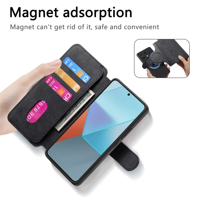 For Xiaomi Redmi Note 13 Pro 5G / Poco X6 5G Magnetic Case CASENEO Detachable Leather Phone Wallet Cover - Black