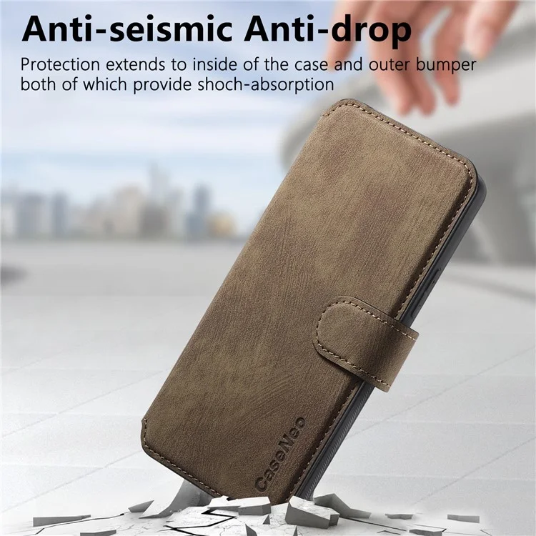 CASENEO MW-03 Per Xiaomi Redmi Note 13 4G Custodia in pelle+TPU Portafoglio Retro Cover - Marrone