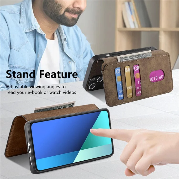 CASENEO MW-03 Per Xiaomi Redmi Note 13 4G Custodia in pelle+TPU Portafoglio Retro Cover - Marrone