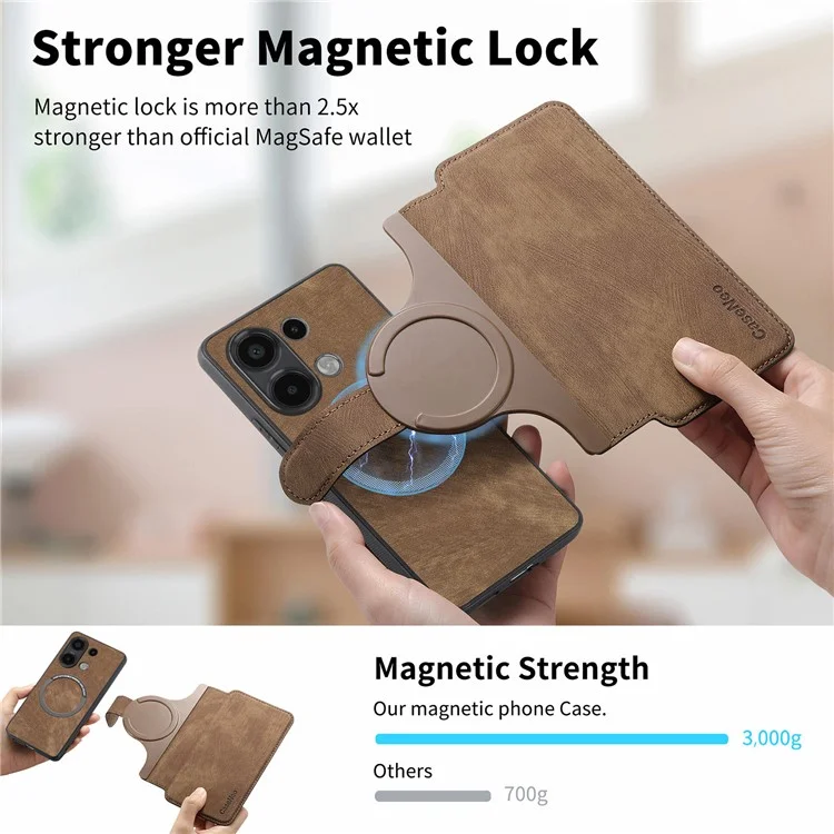 CASENEO MW-03 Per Xiaomi Redmi Note 13 4G Custodia in pelle+TPU Portafoglio Retro Cover - Marrone