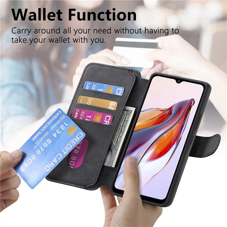 CASENEO MW-03 para Xiaomi Redmi 12C 4G Funda Cartera Desmontable Retro Funda de Teléfono - Negro