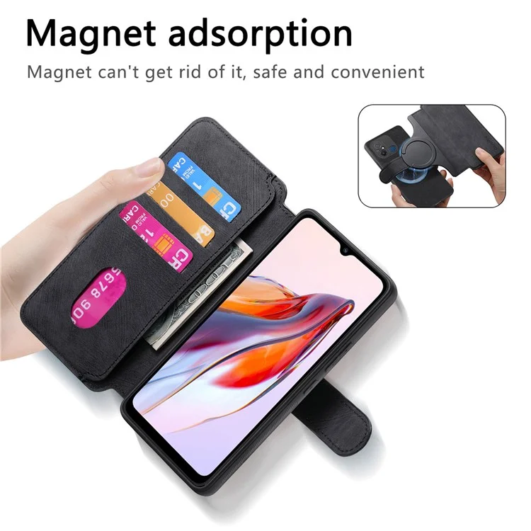 CASENEO MW-03 para Xiaomi Redmi 12C 4G Funda Cartera Desmontable Retro Funda de Teléfono - Negro