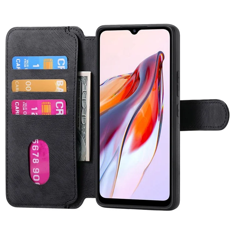 CASENEO MW-03 para Xiaomi Redmi 12C 4G Funda Cartera Desmontable Retro Funda de Teléfono - Negro