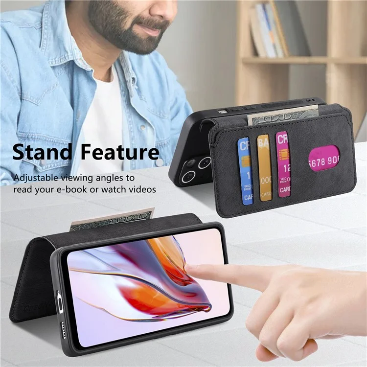 CASENEO MW-03 para Xiaomi Redmi 12C 4G Funda Cartera Desmontable Retro Funda de Teléfono - Negro