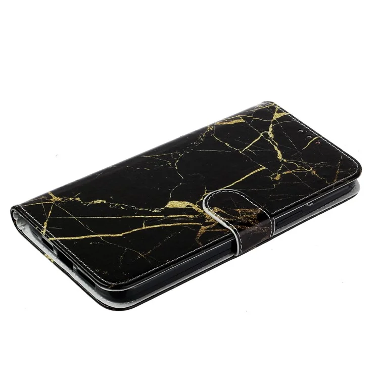 For iPhone 16 Pro Max Case Leather Pattern Design Flip Wallet Phone Cover - Black Gold Marble