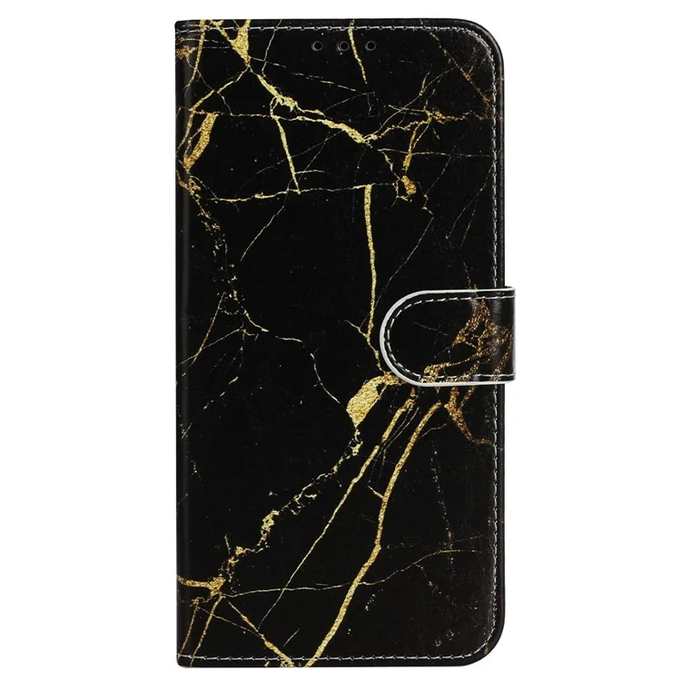 For iPhone 16 Pro Max Case Leather Pattern Design Flip Wallet Phone Cover - Black Gold Marble