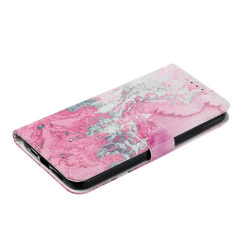 For iPhone 16 Pro Max Case Leather Pattern Design Flip Wallet Phone Cover - Pink Seawater Marble