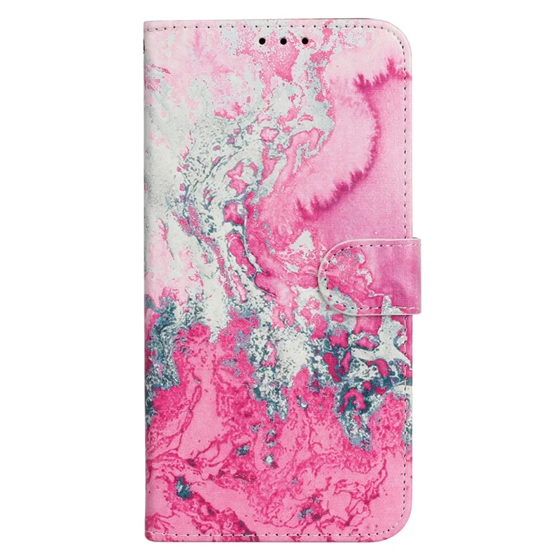 For iPhone 16 Pro Max Case Leather Pattern Design Flip Wallet Phone Cover - Pink Seawater Marble