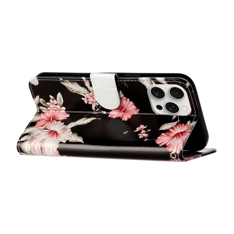 Pour iPhone 16 Pro Case Pattern Leather Phone Cover with Card Slots Holder - Rhododendron