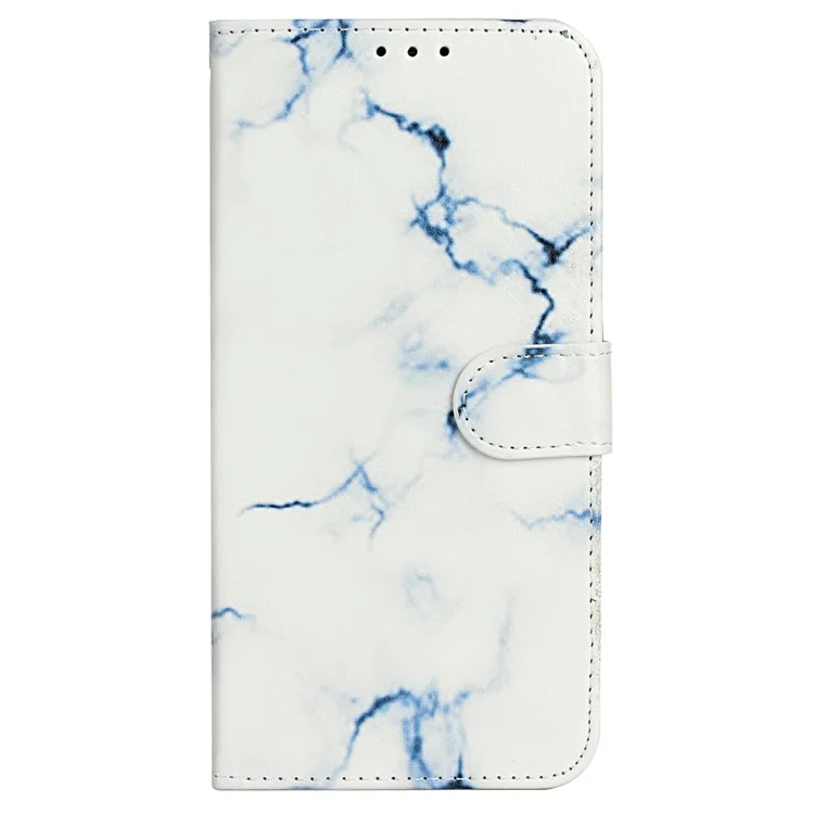 For iPhone 16 Case Pattern Stand Leather Phone Cover Card Slots Design - White Marble