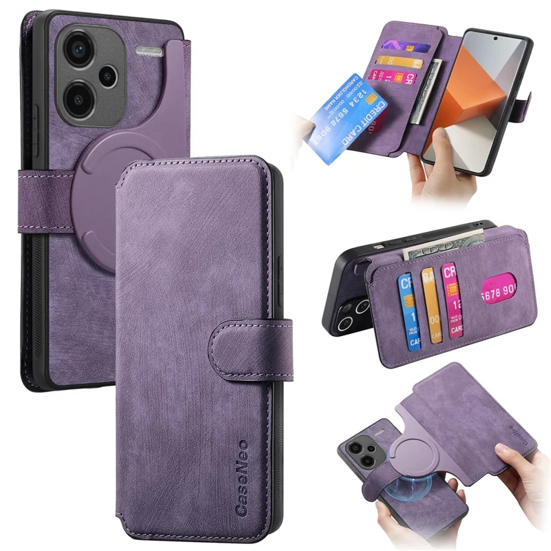 For Xiaomi Redmi Note 13 Pro+ 5G Magnetic Case CASENEO Detachable Leather Phone Wallet Cover - Purple