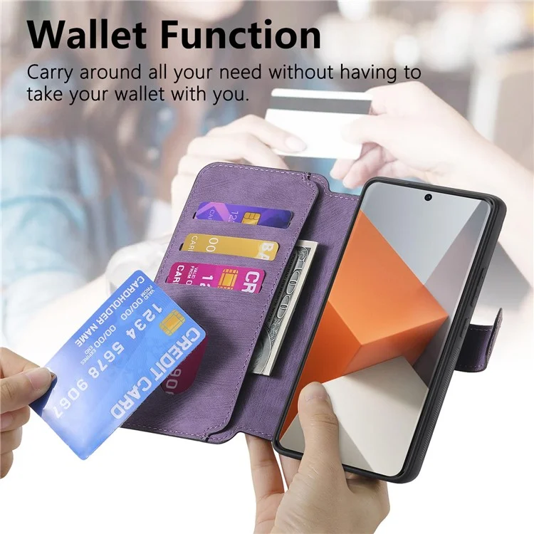 For Xiaomi Redmi Note 13 Pro+ 5G Magnetic Case CASENEO Detachable Leather Phone Wallet Cover - Purple