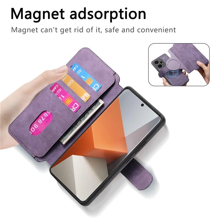For Xiaomi Redmi Note 13 Pro+ 5G Magnetic Case CASENEO Detachable Leather Phone Wallet Cover - Purple