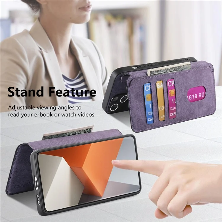For Xiaomi Redmi Note 13 Pro+ 5G Magnetic Case CASENEO Detachable Leather Phone Wallet Cover - Purple