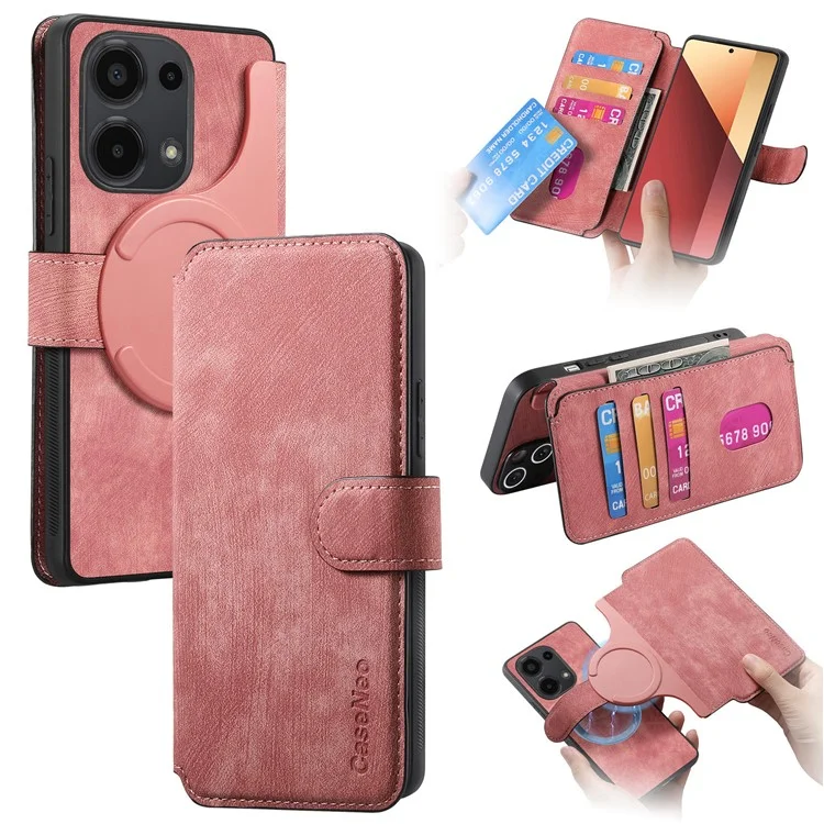 For Xiaomi Redmi Note 13 Pro 4G / Poco M6 Pro 4G Magnetic Case CASENEO Detachable Leather Phone Wallet Cover - Pink
