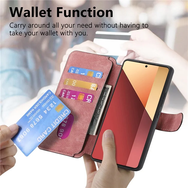 For Xiaomi Redmi Note 13 Pro 4G / Poco M6 Pro 4G Magnetic Case CASENEO Detachable Leather Phone Wallet Cover - Pink