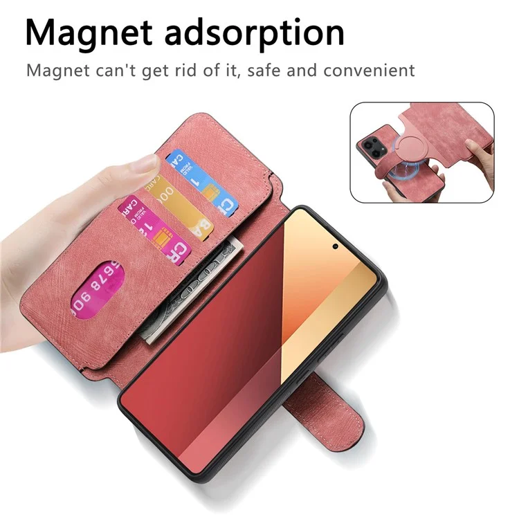For Xiaomi Redmi Note 13 Pro 4G / Poco M6 Pro 4G Magnetic Case CASENEO Detachable Leather Phone Wallet Cover - Pink