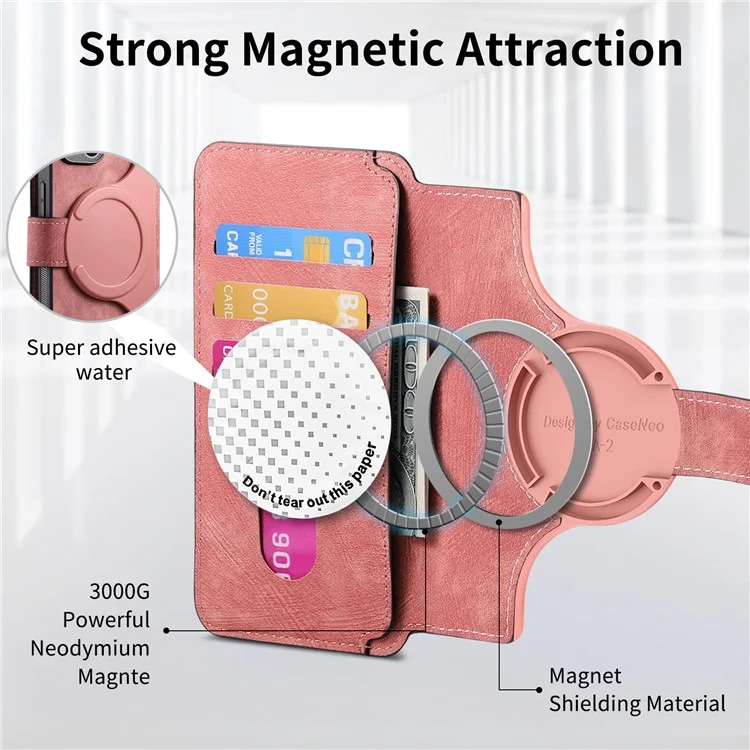 For Xiaomi Redmi Note 13 Pro 4G / Poco M6 Pro 4G Magnetic Case CASENEO Detachable Leather Phone Wallet Cover - Pink