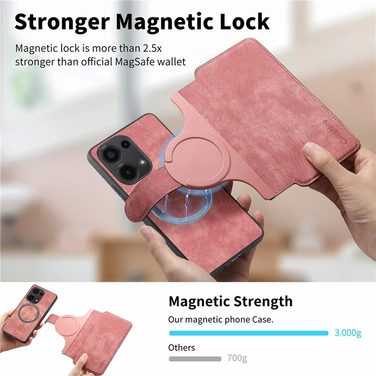For Xiaomi Redmi Note 13 Pro 4G / Poco M6 Pro 4G Magnetic Case CASENEO Detachable Leather Phone Wallet Cover - Pink