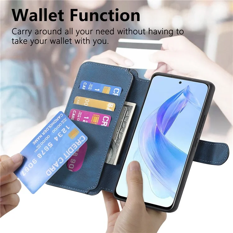 CASENEO MW-03 For Honor 90 Lite 5G Case Leather Wallet Detachable 2-in-1 Phone Cover - Azul Escuro