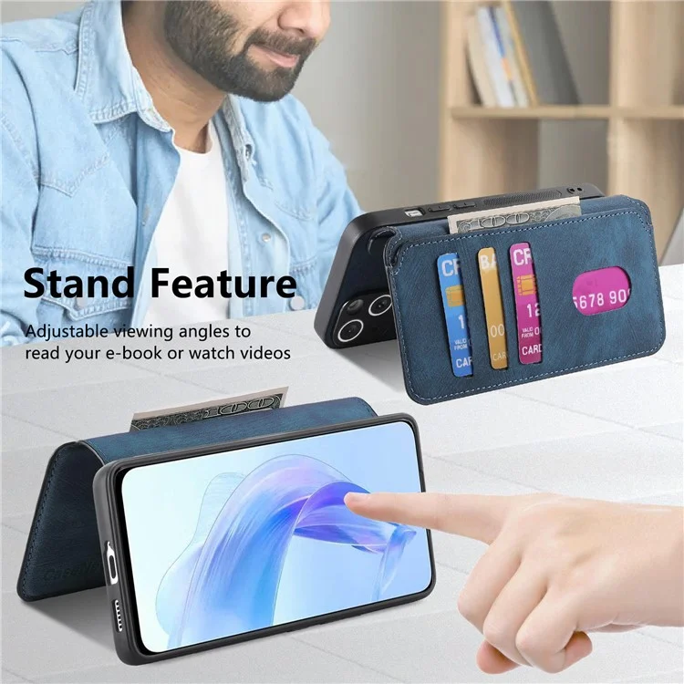 CASENEO MW-03 For Honor 90 Lite 5G Case Leather Wallet Detachable 2-in-1 Phone Cover - Azul Escuro