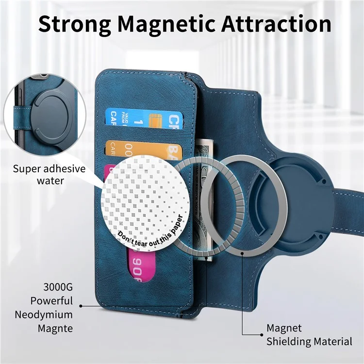 CASENEO MW-03 For Honor 90 Lite 5G Case Leather Wallet Detachable 2-in-1 Phone Cover - Azul Escuro