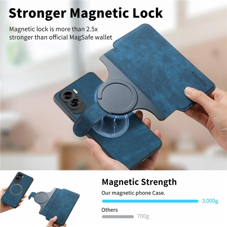 CASENEO MW-03 For Honor 90 Lite 5G Case Leather Wallet Detachable 2-in-1 Phone Cover - Azul Escuro