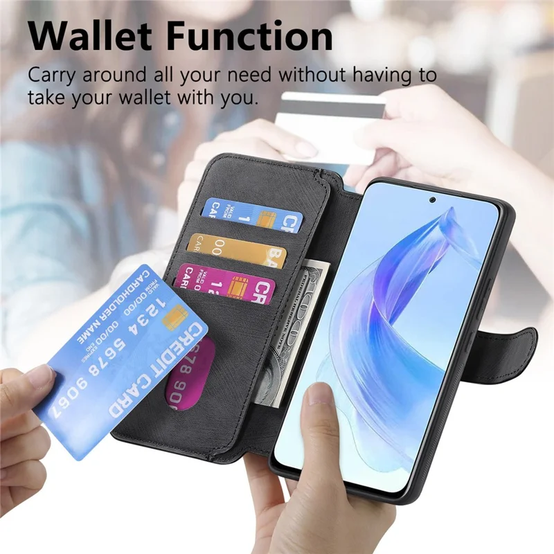 For Honor 90 Lite 5G Magnetic Case CASENEO Detachable Leather Phone Wallet Cover - Black