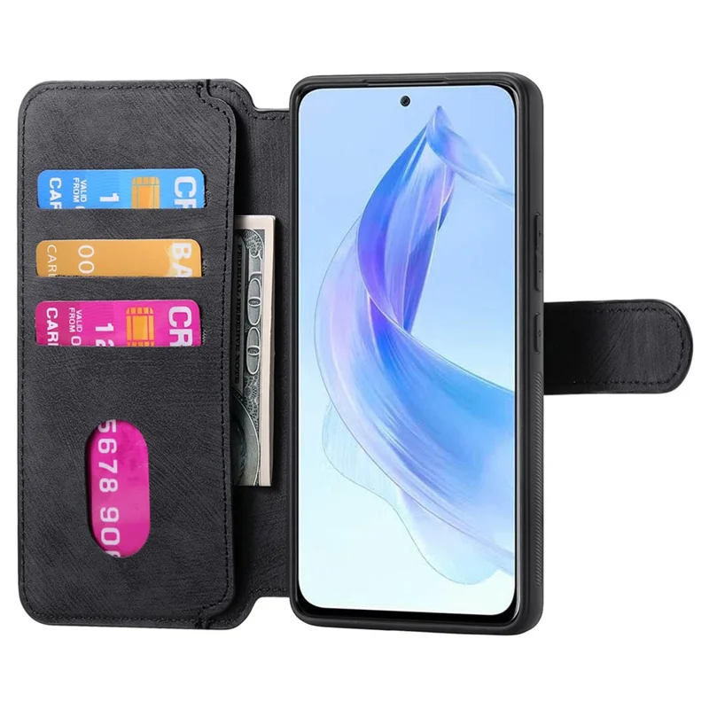 For Honor 90 Lite 5G Magnetic Case CASENEO Detachable Leather Phone Wallet Cover - Black