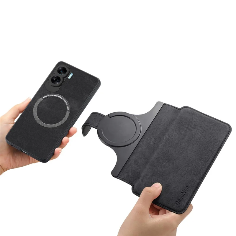 For Honor 90 Lite 5G Magnetic Case CASENEO Detachable Leather Phone Wallet Cover - Black