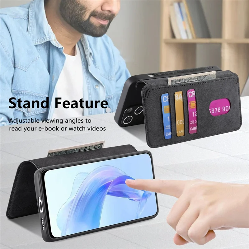 For Honor 90 Lite 5G Magnetic Case CASENEO Detachable Leather Phone Wallet Cover - Black