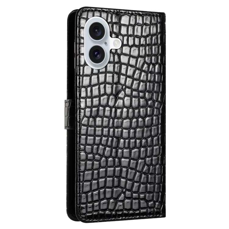 Für iPhone 16 Case Flip Stand Leather Crocodile Texture Phone Cover - Schwarz