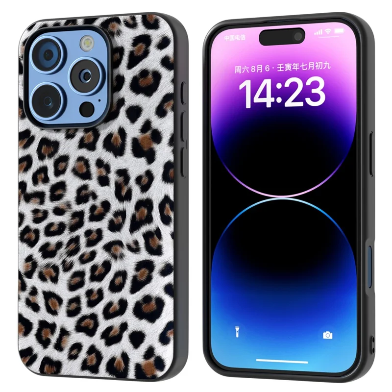ABEEL Para iPhone 16 Pro Max Case Padrão de Leopardo PU+TPU Back Phone Cover - Prata