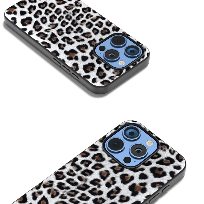 ABEEL Para iPhone 16 Pro Max Case Padrão de Leopardo PU+TPU Back Phone Cover - Prata