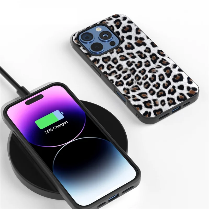 ABEEL Para iPhone 16 Pro Max Case Padrão de Leopardo PU+TPU Back Phone Cover - Prata