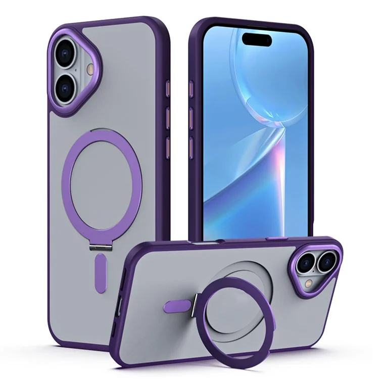 Coque Magnétique pour iPhone 16 TPU+Acrylique Protection Anti-Chute avec Support - Violet