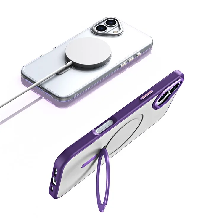 Coque Magnétique pour iPhone 16 TPU+Acrylique Protection Anti-Chute avec Support - Violet