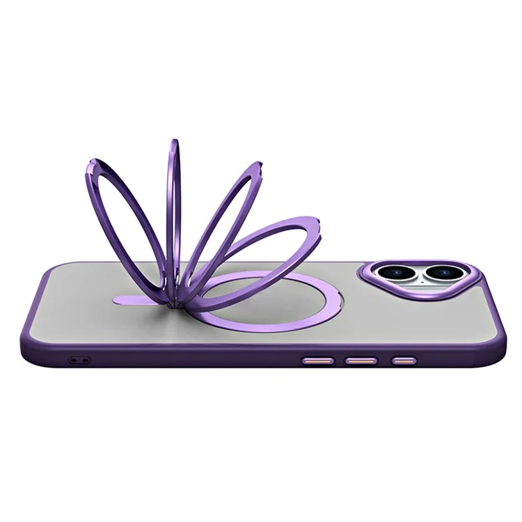 Coque Magnétique pour iPhone 16 TPU+Acrylique Protection Anti-Chute avec Support - Violet
