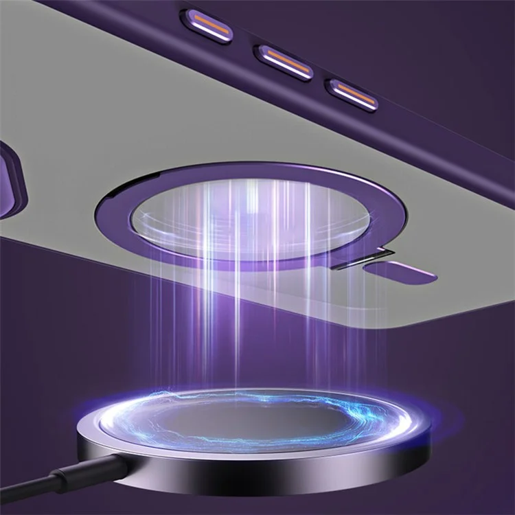 Coque Magnétique pour iPhone 16 TPU+Acrylique Protection Anti-Chute avec Support - Violet