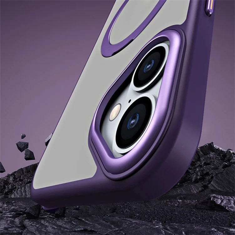 Coque Magnétique pour iPhone 16 TPU+Acrylique Protection Anti-Chute avec Support - Violet