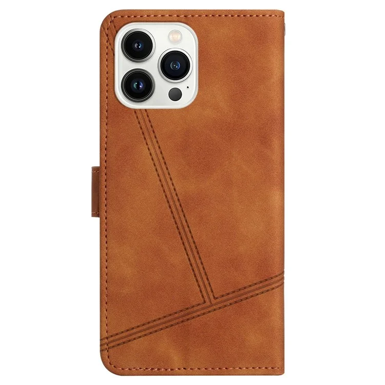 Für iPhone 16 Pro Max Case Lines Imprinted PU Leather Wallet Phone Folio Cover - Braun