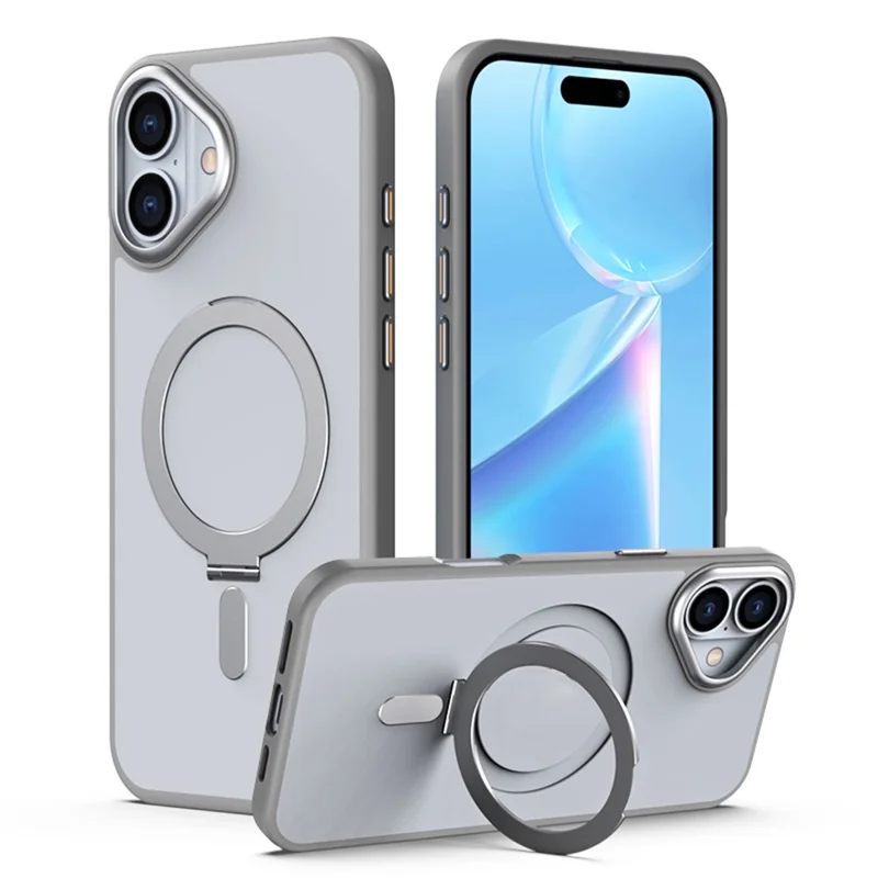 For iPhone 16 Plus Kickstand Case TPU+Acrylic Magnetic Phone Cover - Grey