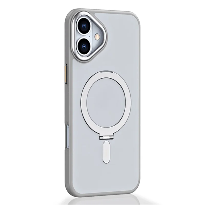 For iPhone 16 Plus Kickstand Case TPU+Acrylic Magnetic Phone Cover - Grey