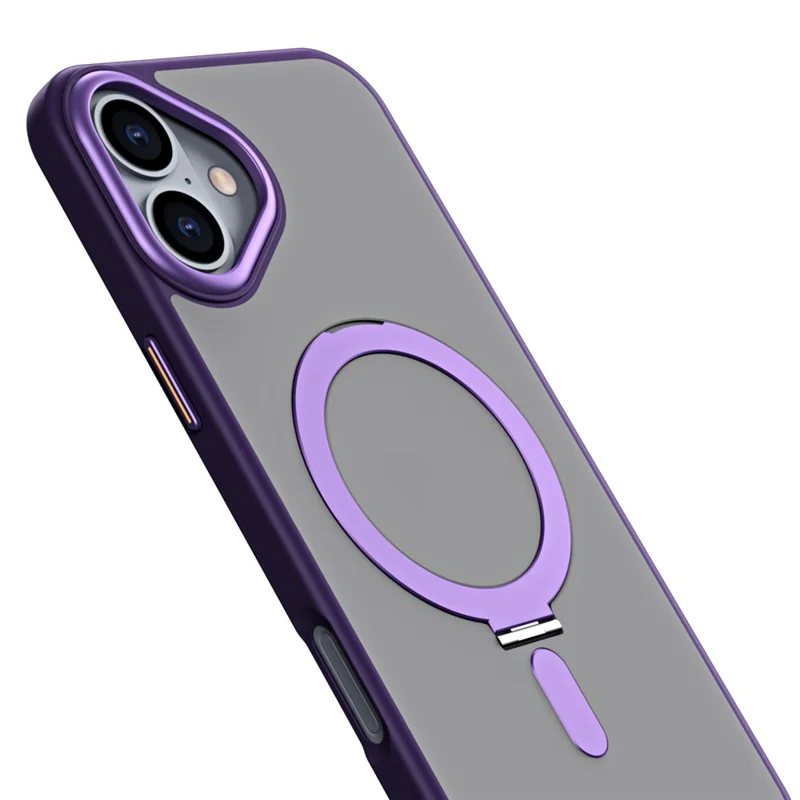 For iPhone 16 Plus Kickstand Case TPU+Acrylic Magnetic Phone Cover - Grey